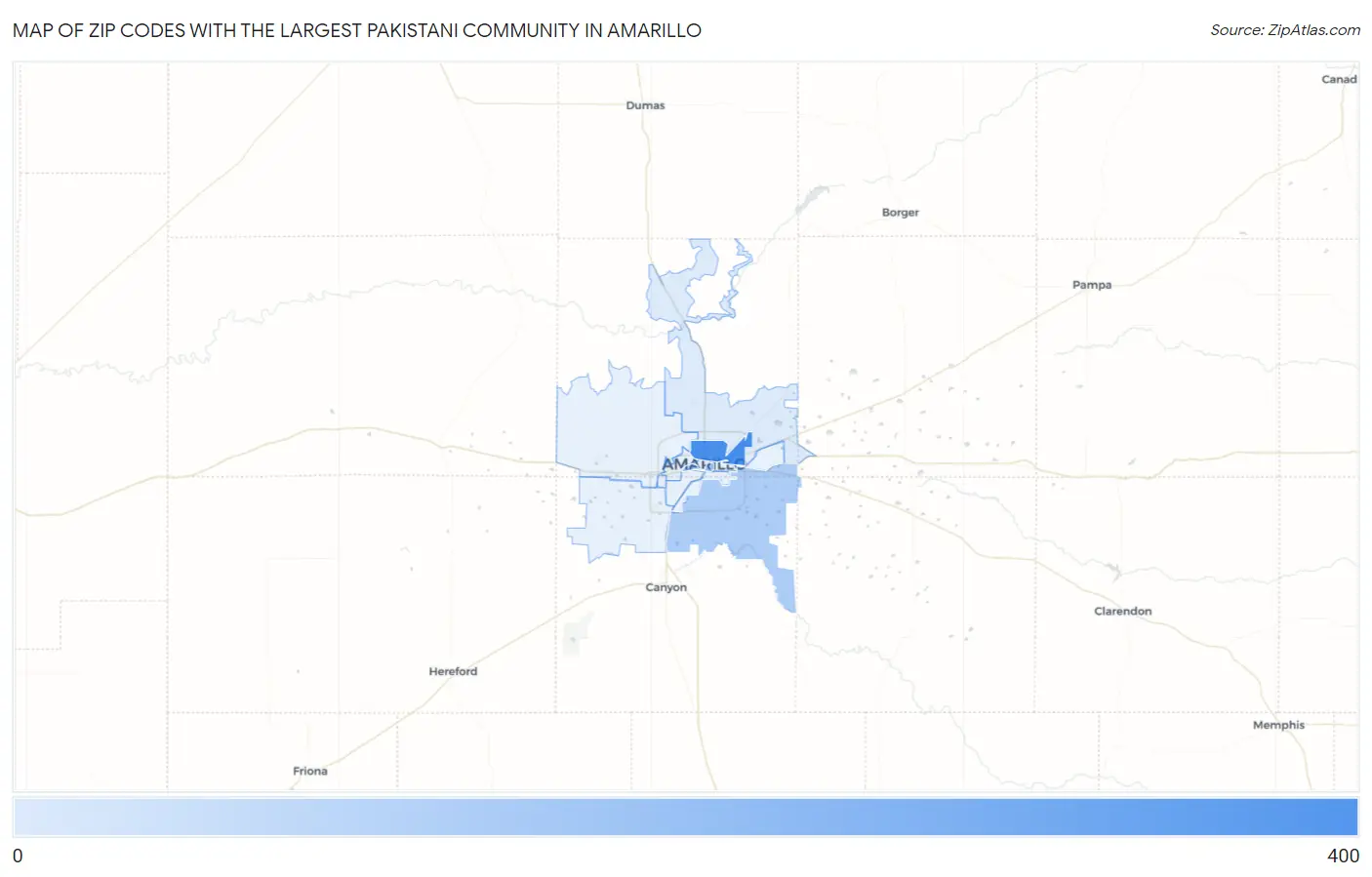 Zip Codes with the Largest Pakistani Community in Amarillo Map