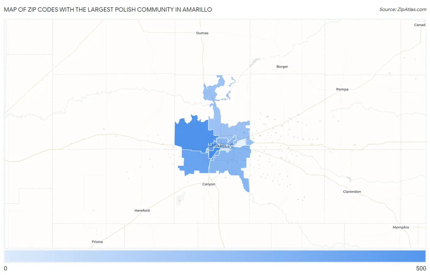 Zip Codes with the Largest Polish Community in Amarillo Map