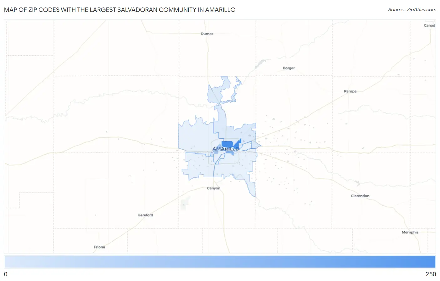 Zip Codes with the Largest Salvadoran Community in Amarillo Map