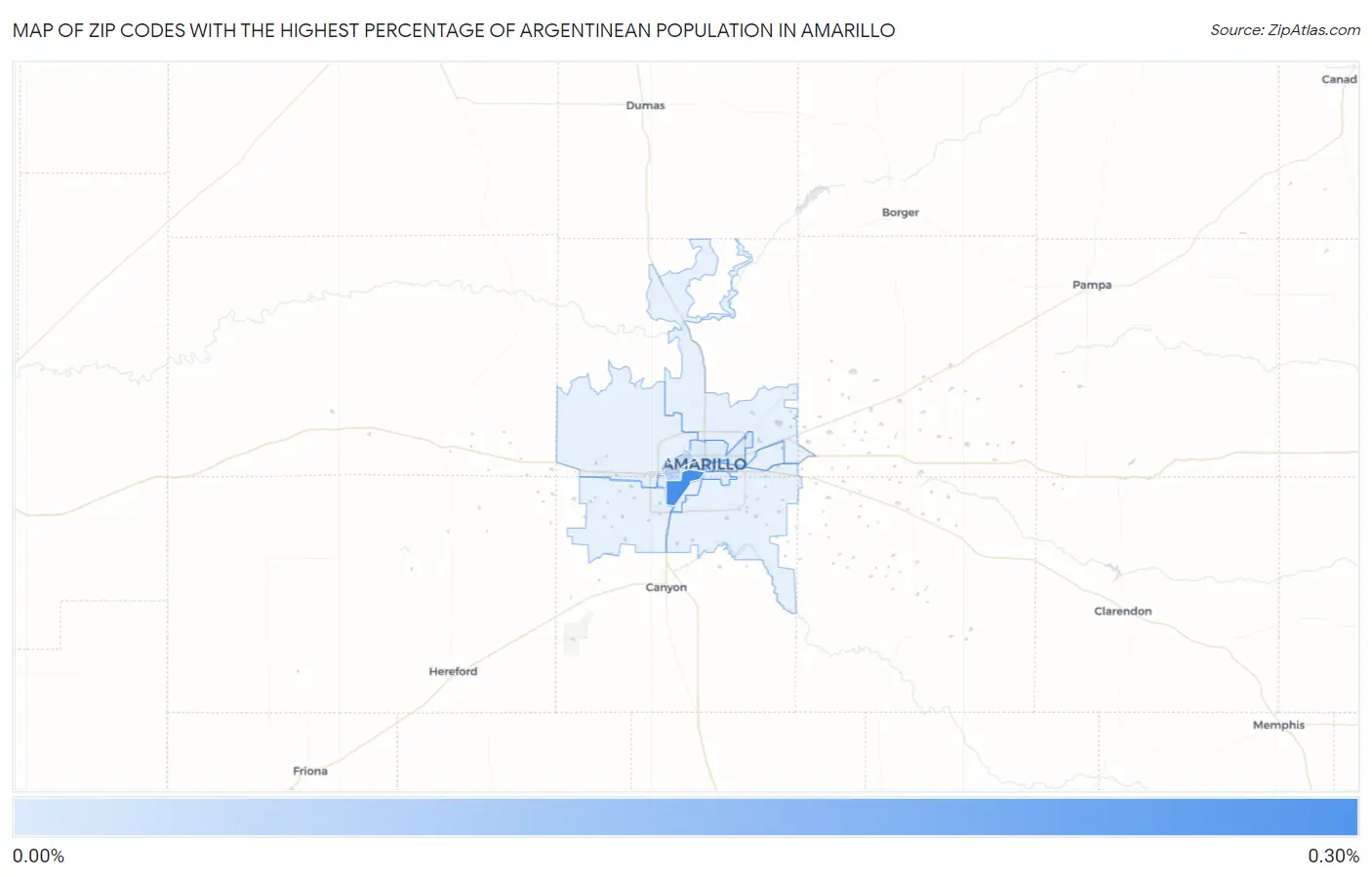 Zip Codes with the Highest Percentage of Argentinean Population in Amarillo Map