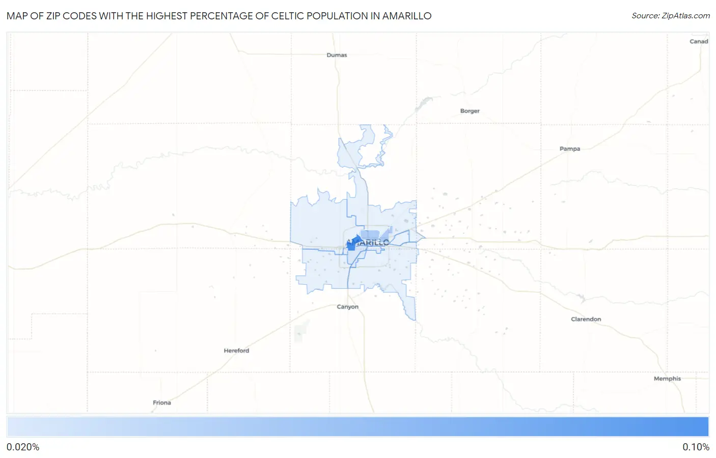 Zip Codes with the Highest Percentage of Celtic Population in Amarillo Map