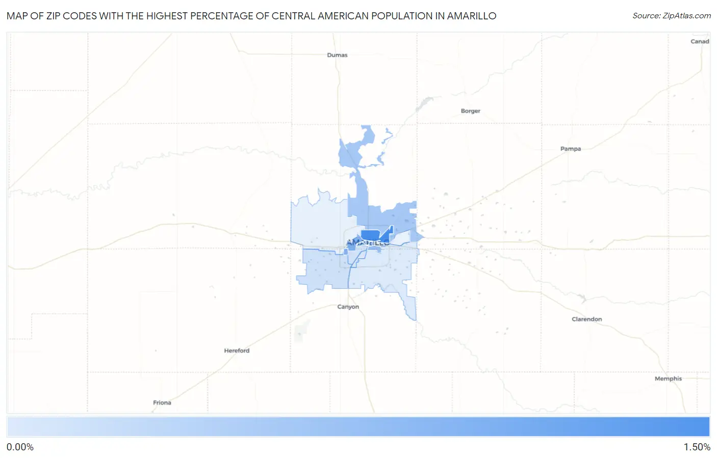 Zip Codes with the Highest Percentage of Central American Population in Amarillo Map