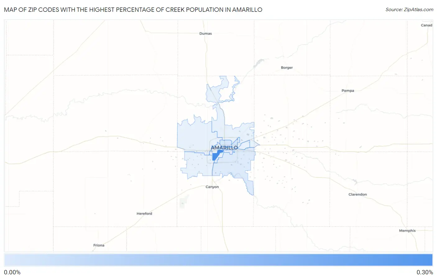 Zip Codes with the Highest Percentage of Creek Population in Amarillo Map