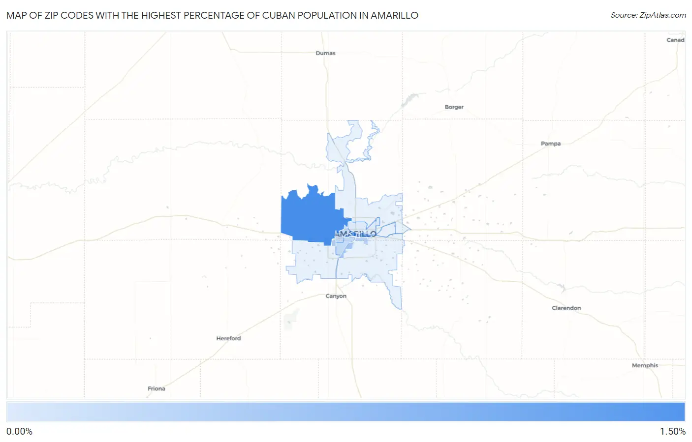 Zip Codes with the Highest Percentage of Cuban Population in Amarillo Map