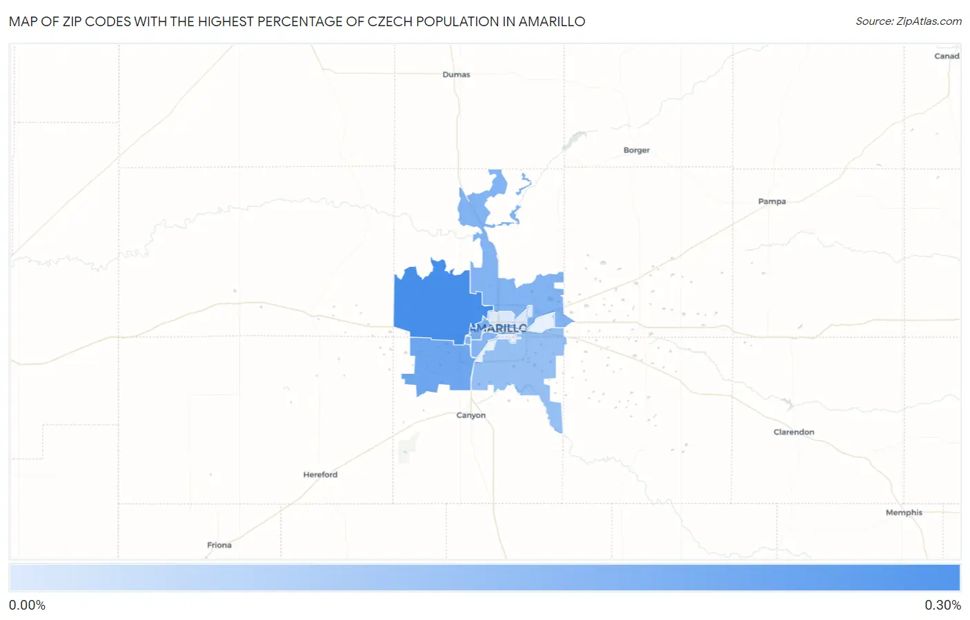 Zip Codes with the Highest Percentage of Czech Population in Amarillo Map