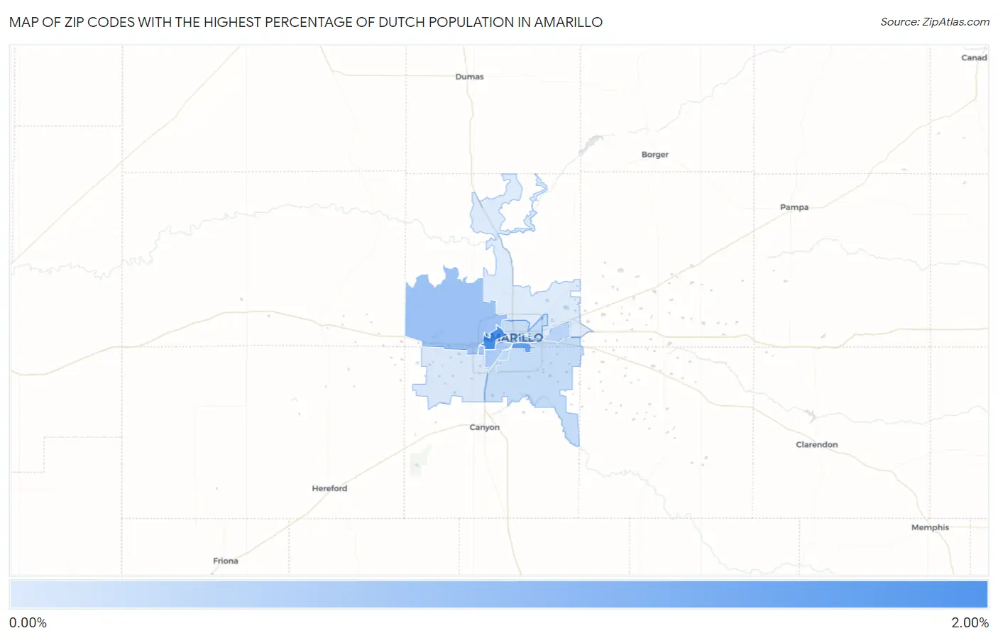 Zip Codes with the Highest Percentage of Dutch Population in Amarillo Map