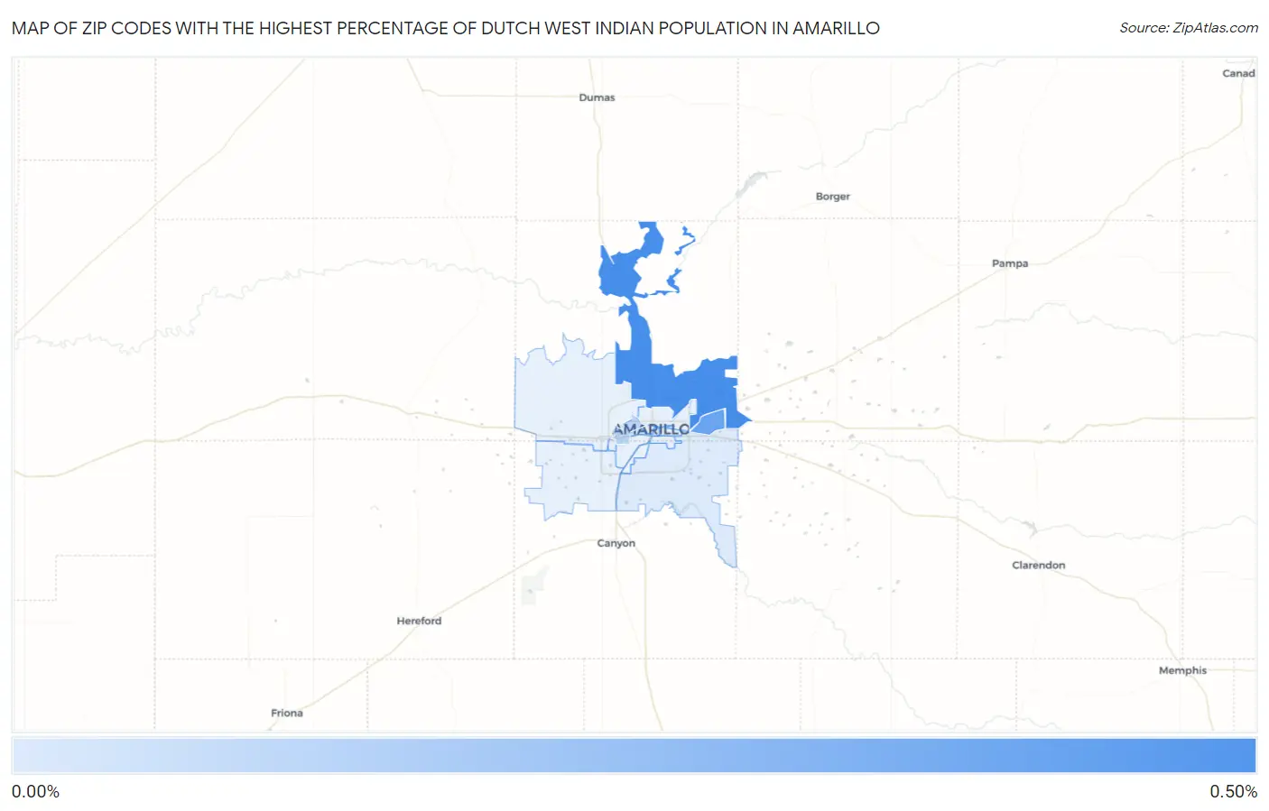 Zip Codes with the Highest Percentage of Dutch West Indian Population in Amarillo Map