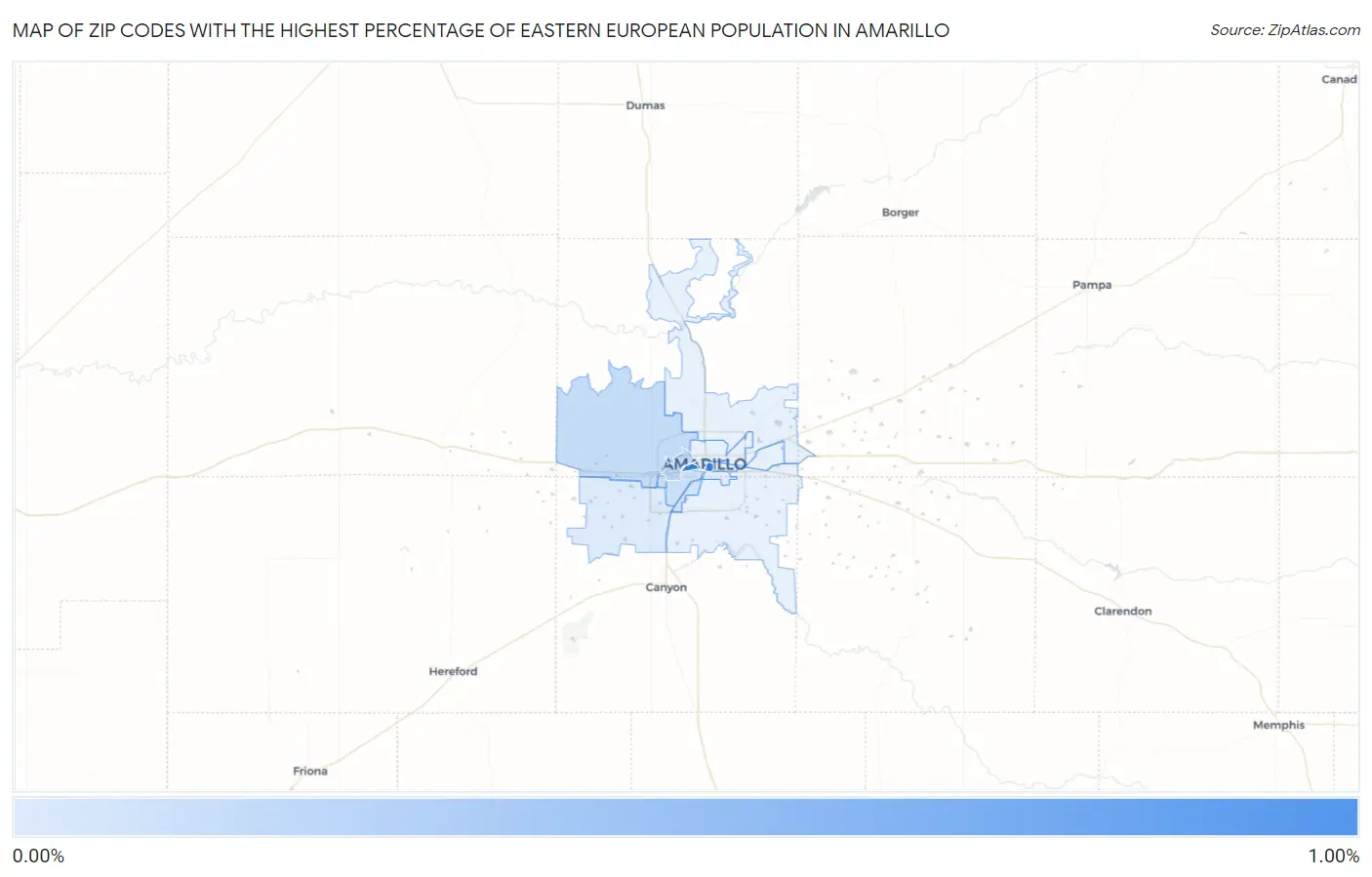 Zip Codes with the Highest Percentage of Eastern European Population in Amarillo Map