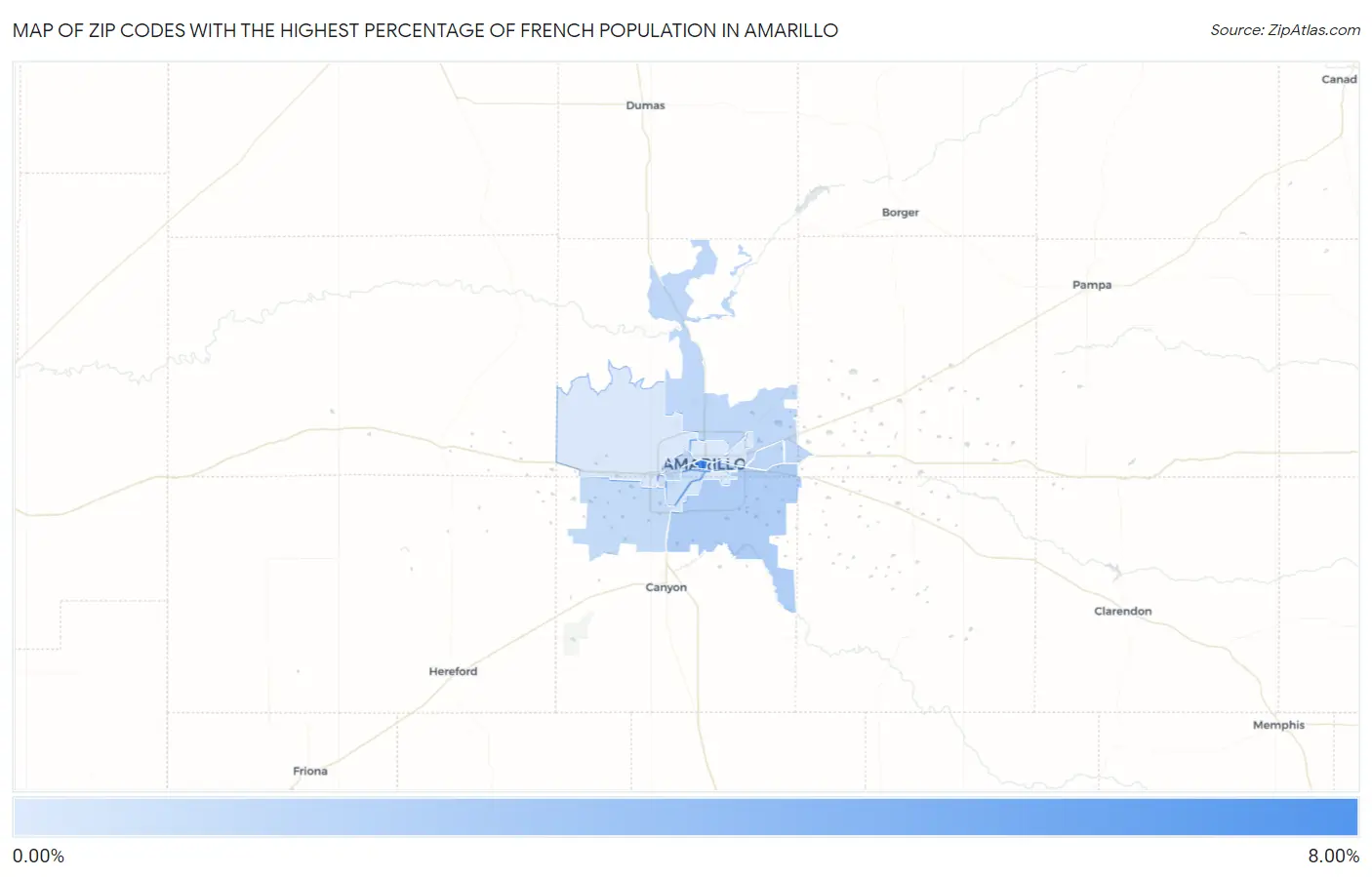 Zip Codes with the Highest Percentage of French Population in Amarillo Map