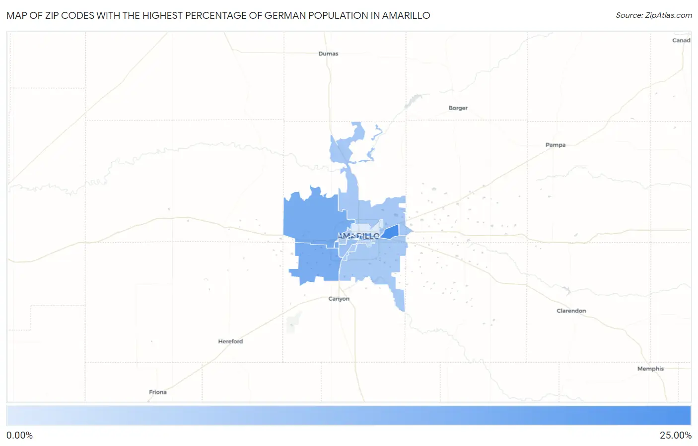 Zip Codes with the Highest Percentage of German Population in Amarillo Map