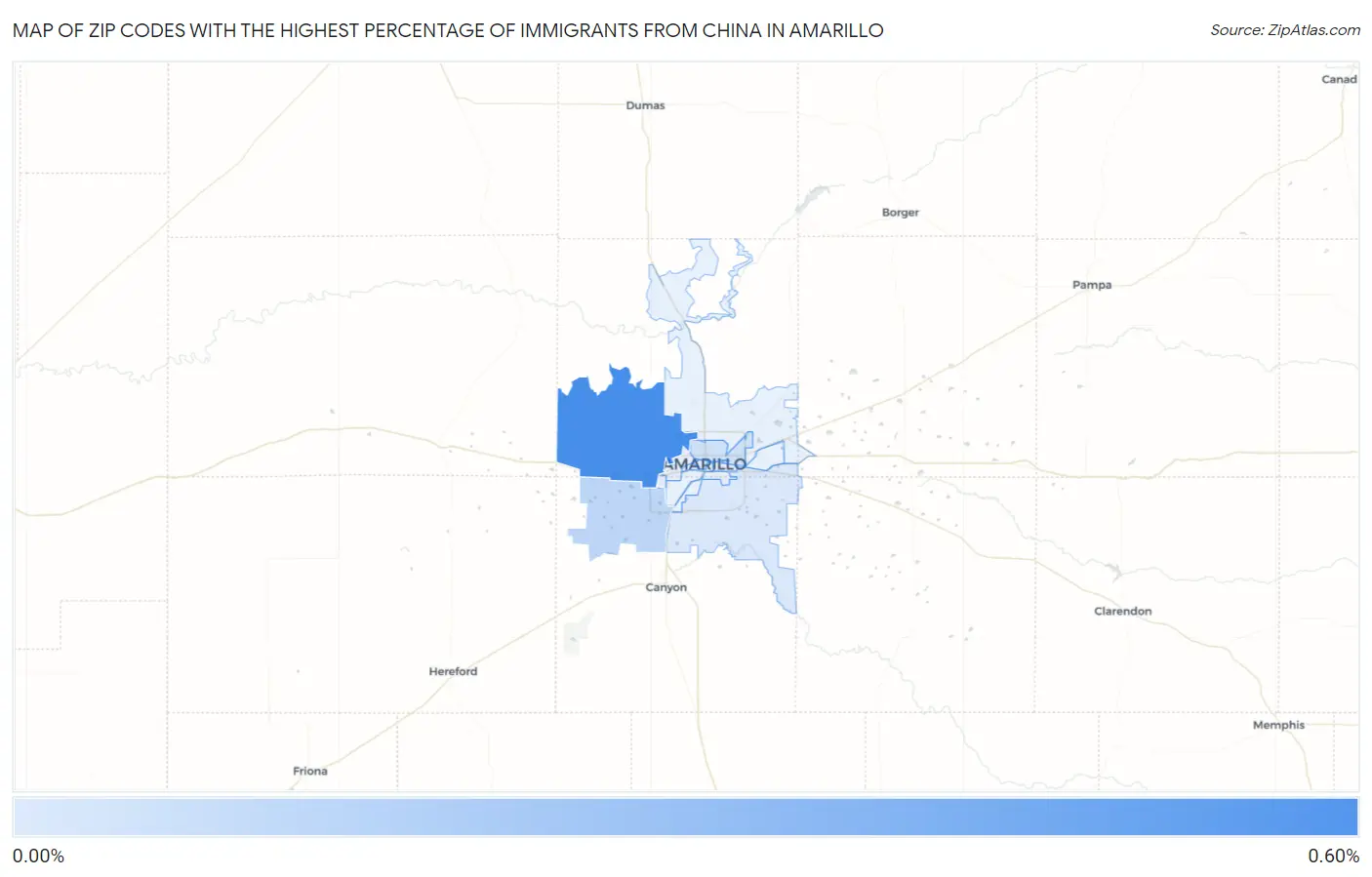 Zip Codes with the Highest Percentage of Immigrants from China in Amarillo Map