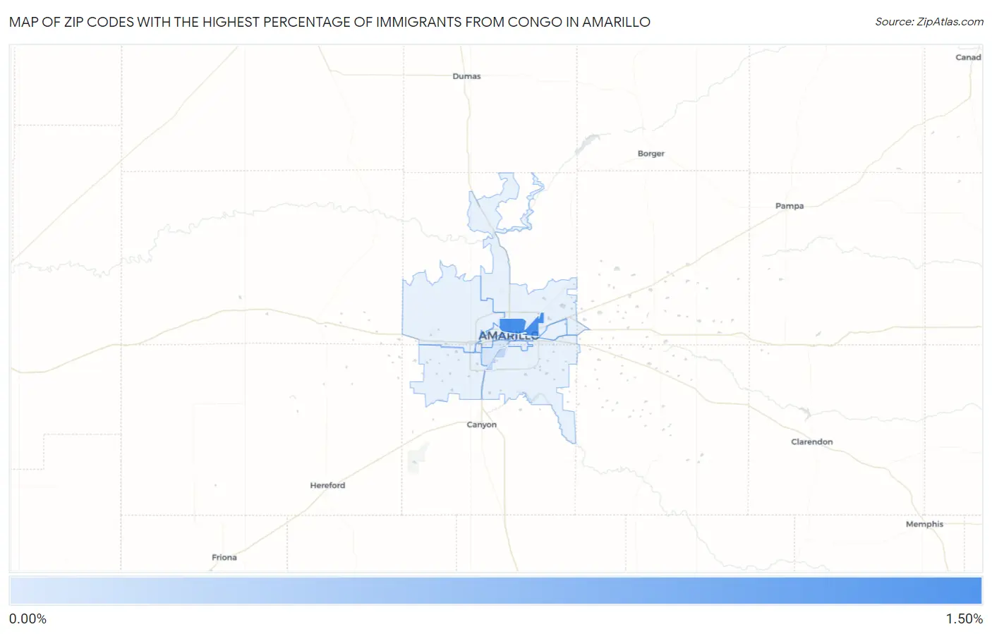 Zip Codes with the Highest Percentage of Immigrants from Congo in Amarillo Map