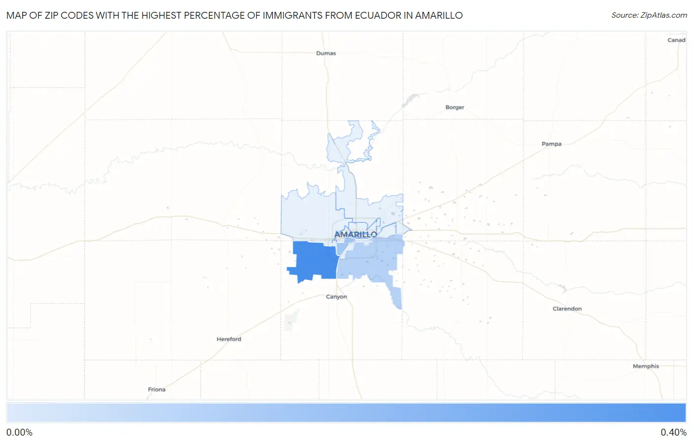 Zip Codes with the Highest Percentage of Immigrants from Ecuador in Amarillo Map