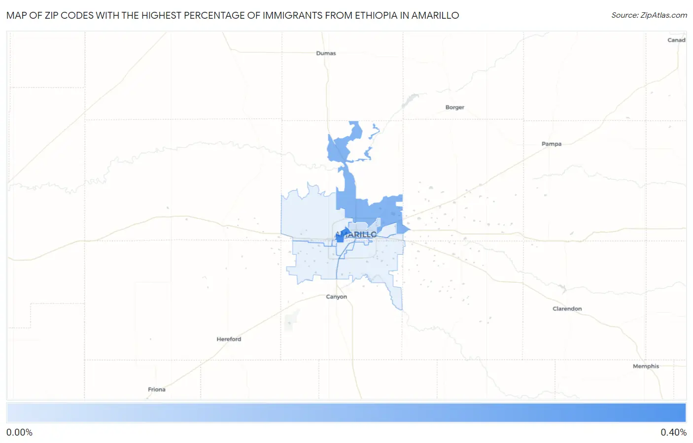 Zip Codes with the Highest Percentage of Immigrants from Ethiopia in Amarillo Map