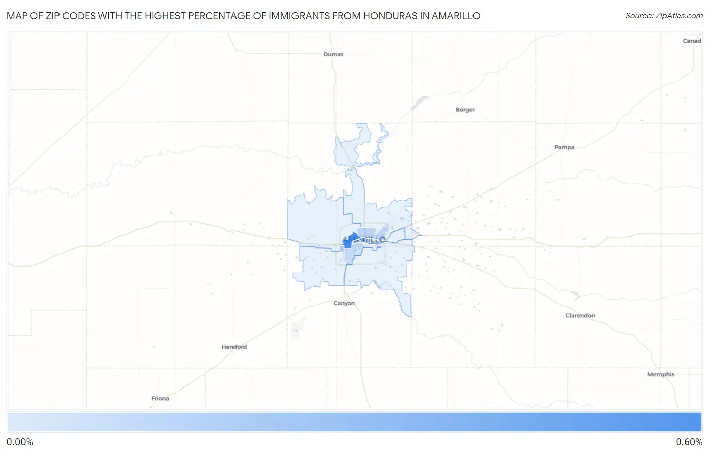 Zip Codes with the Highest Percentage of Immigrants from Honduras in Amarillo Map