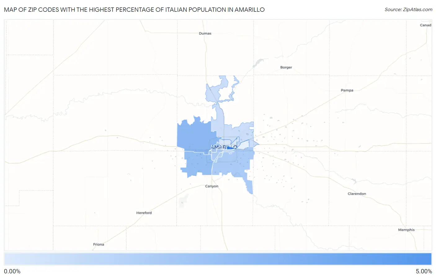Zip Codes with the Highest Percentage of Italian Population in Amarillo Map