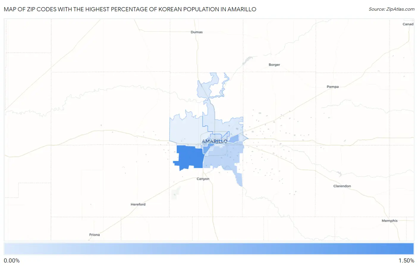 Zip Codes with the Highest Percentage of Korean Population in Amarillo Map