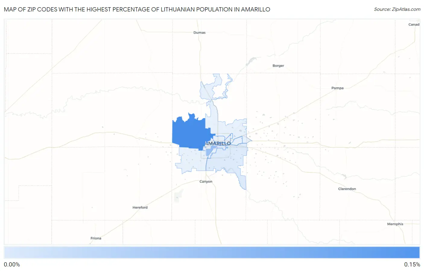 Zip Codes with the Highest Percentage of Lithuanian Population in Amarillo Map