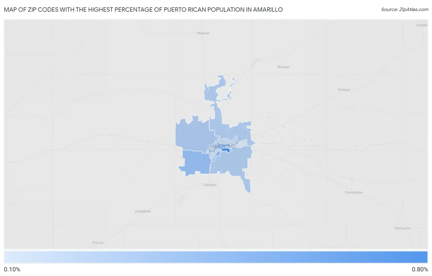 Zip Codes with the Highest Percentage of Puerto Rican Population in Amarillo Map