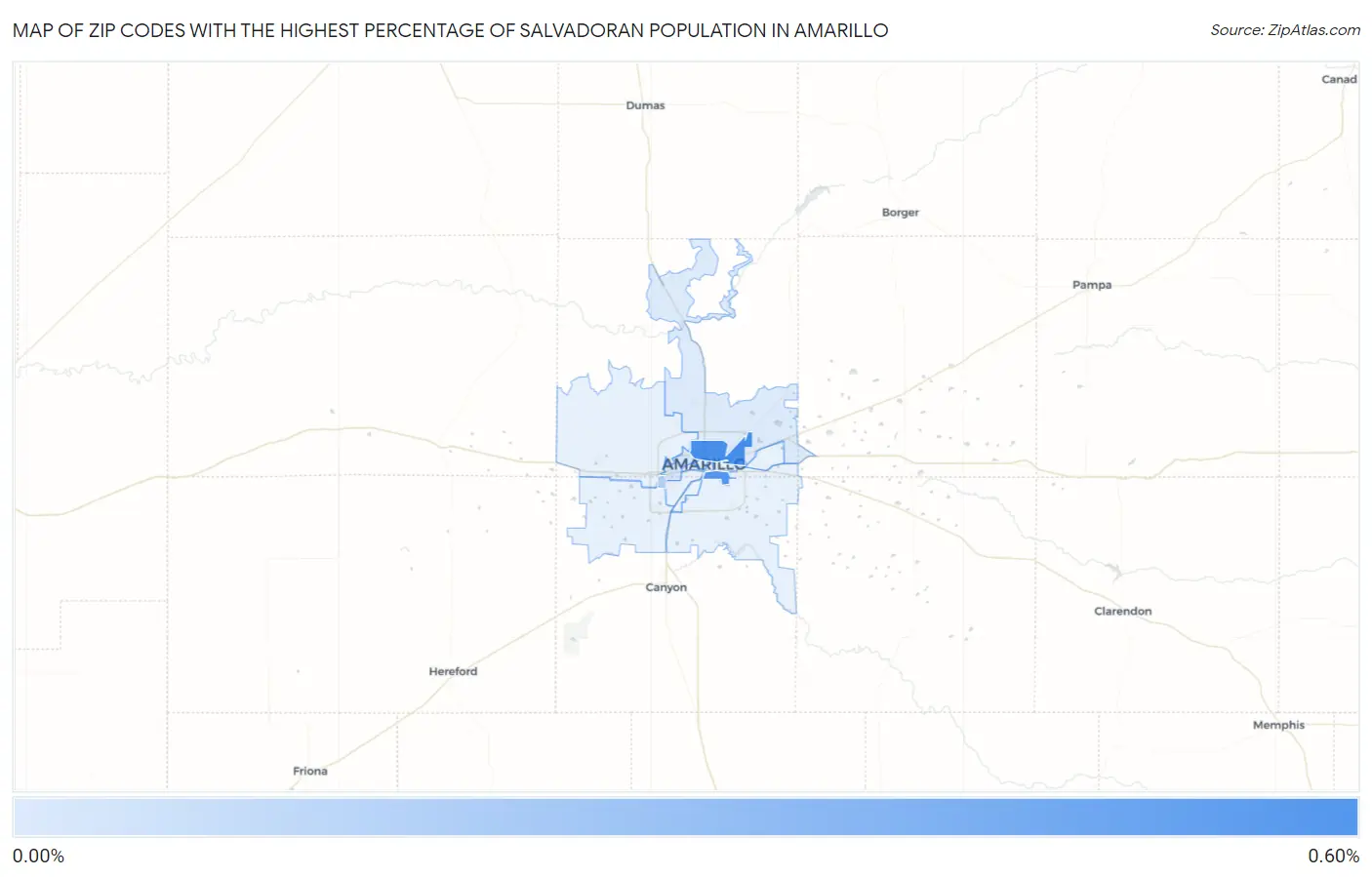 Zip Codes with the Highest Percentage of Salvadoran Population in Amarillo Map