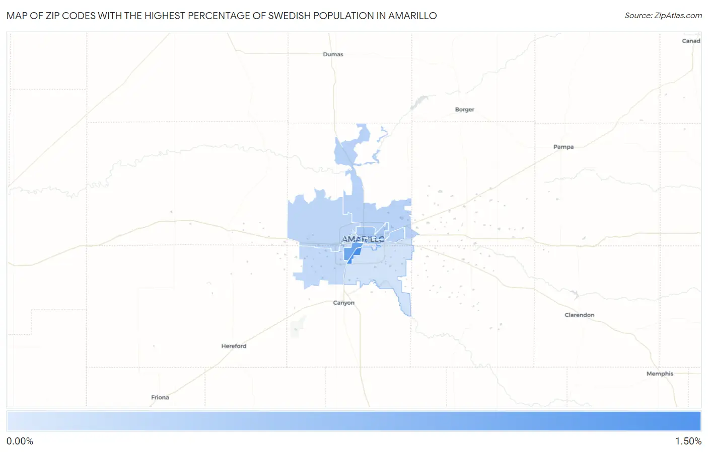 Zip Codes with the Highest Percentage of Swedish Population in Amarillo Map