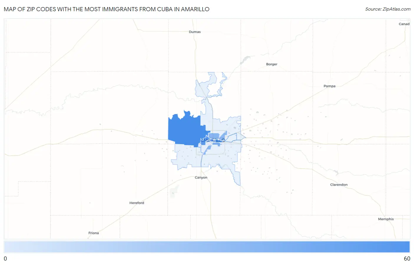 Zip Codes with the Most Immigrants from Cuba in Amarillo Map