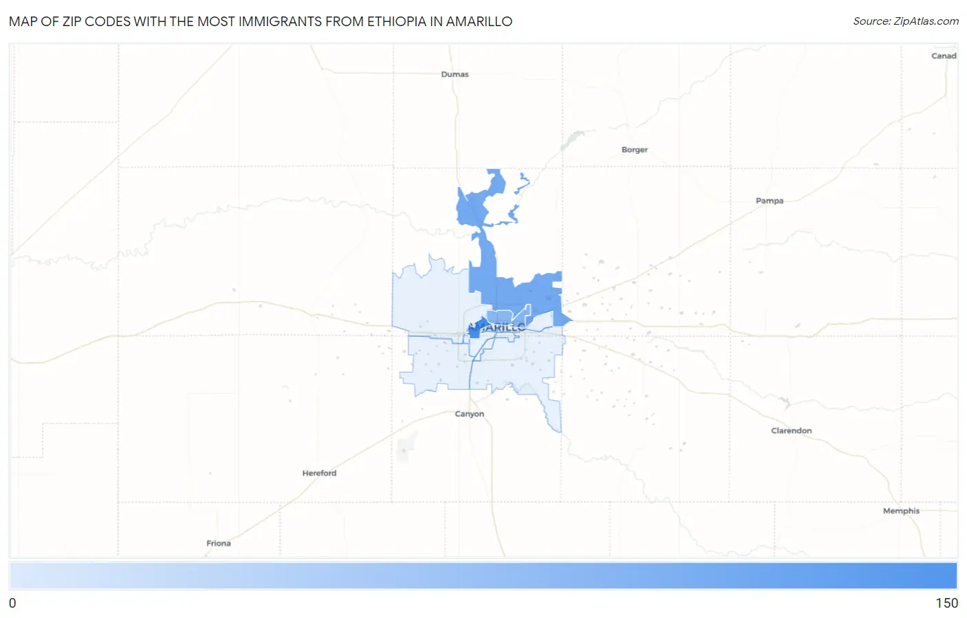 Zip Codes with the Most Immigrants from Ethiopia in Amarillo Map