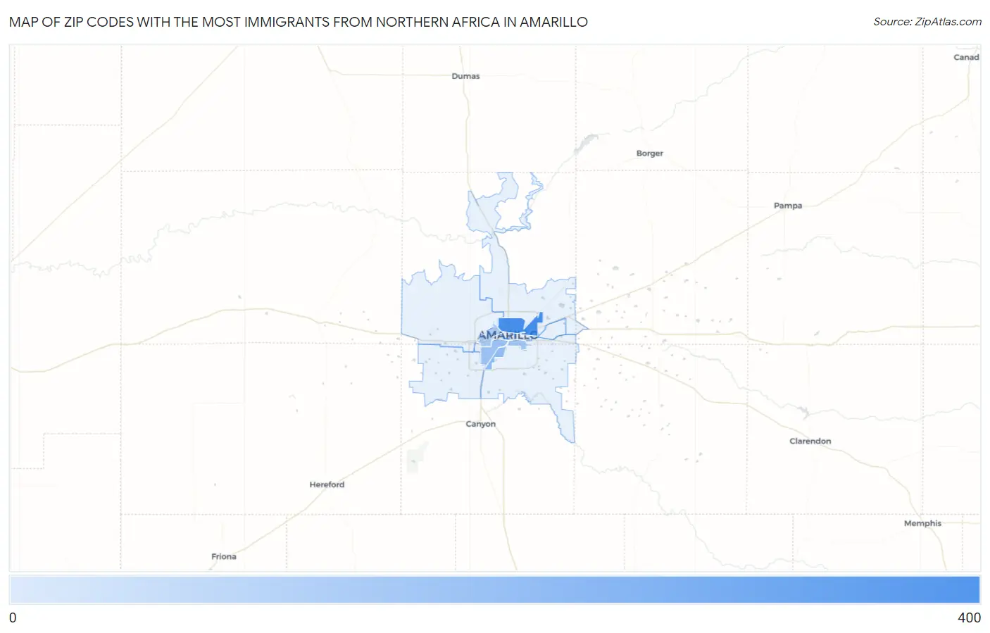 Zip Codes with the Most Immigrants from Northern Africa in Amarillo Map