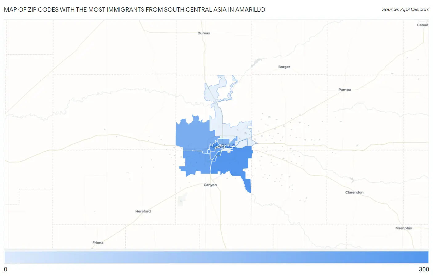 Zip Codes with the Most Immigrants from South Central Asia in Amarillo Map