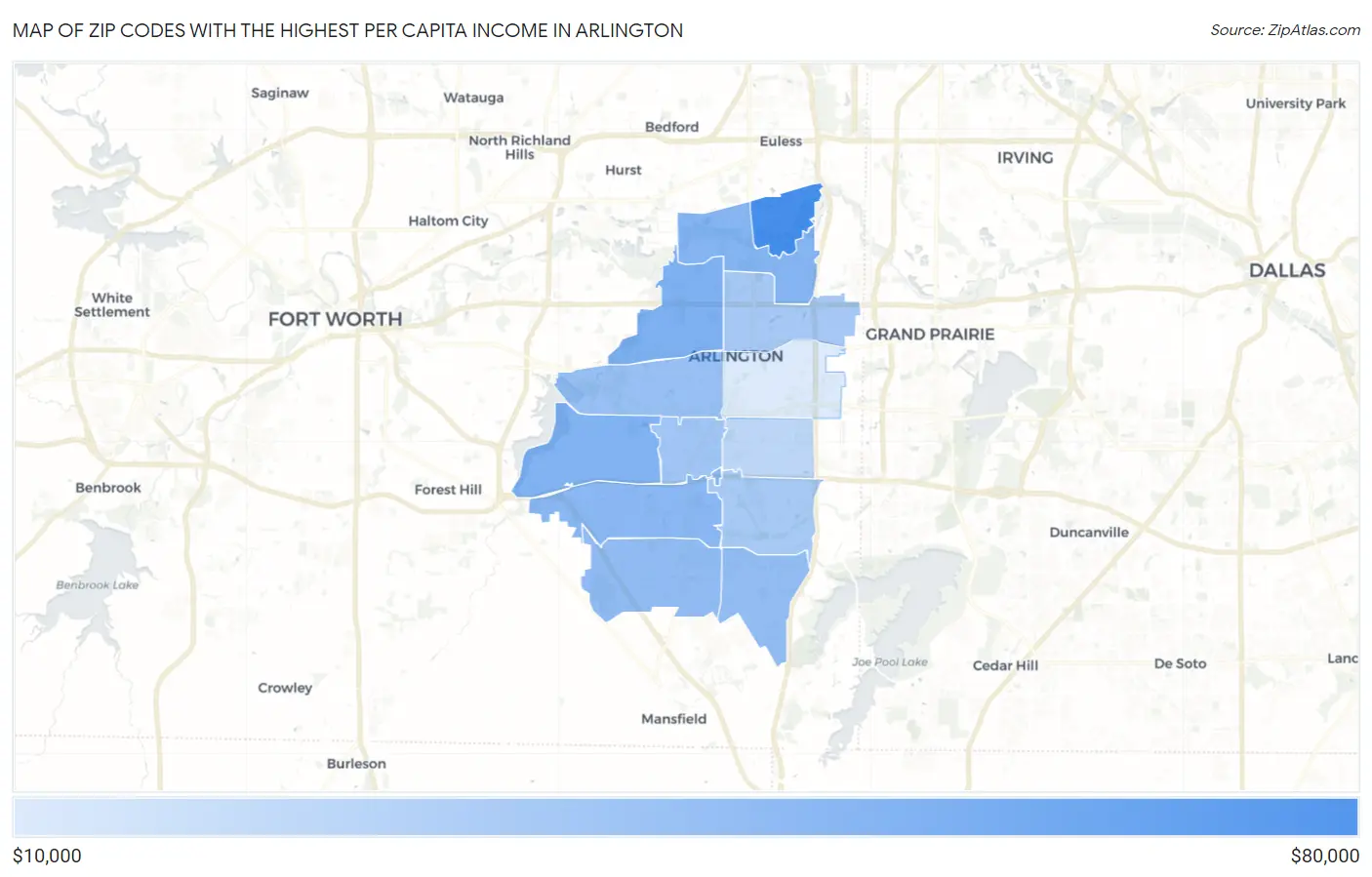 Zip Codes with the Highest Per Capita Income in Arlington Map