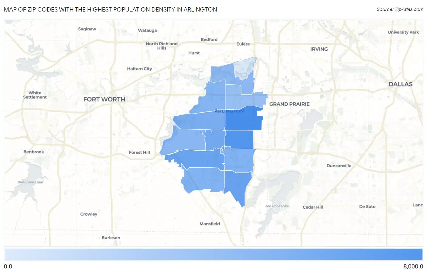 Zip Codes with the Highest Population Density in Arlington Map