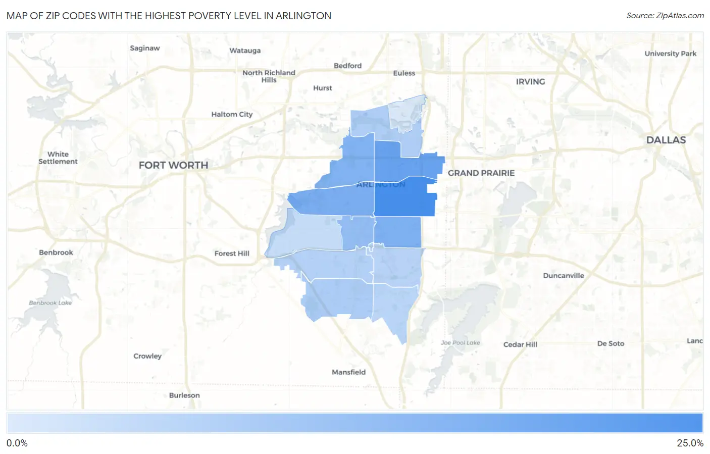 Zip Codes with the Highest Poverty Level in Arlington Map