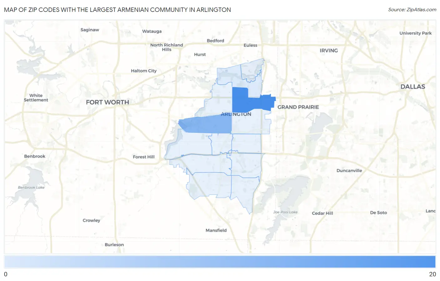 Zip Codes with the Largest Armenian Community in Arlington Map