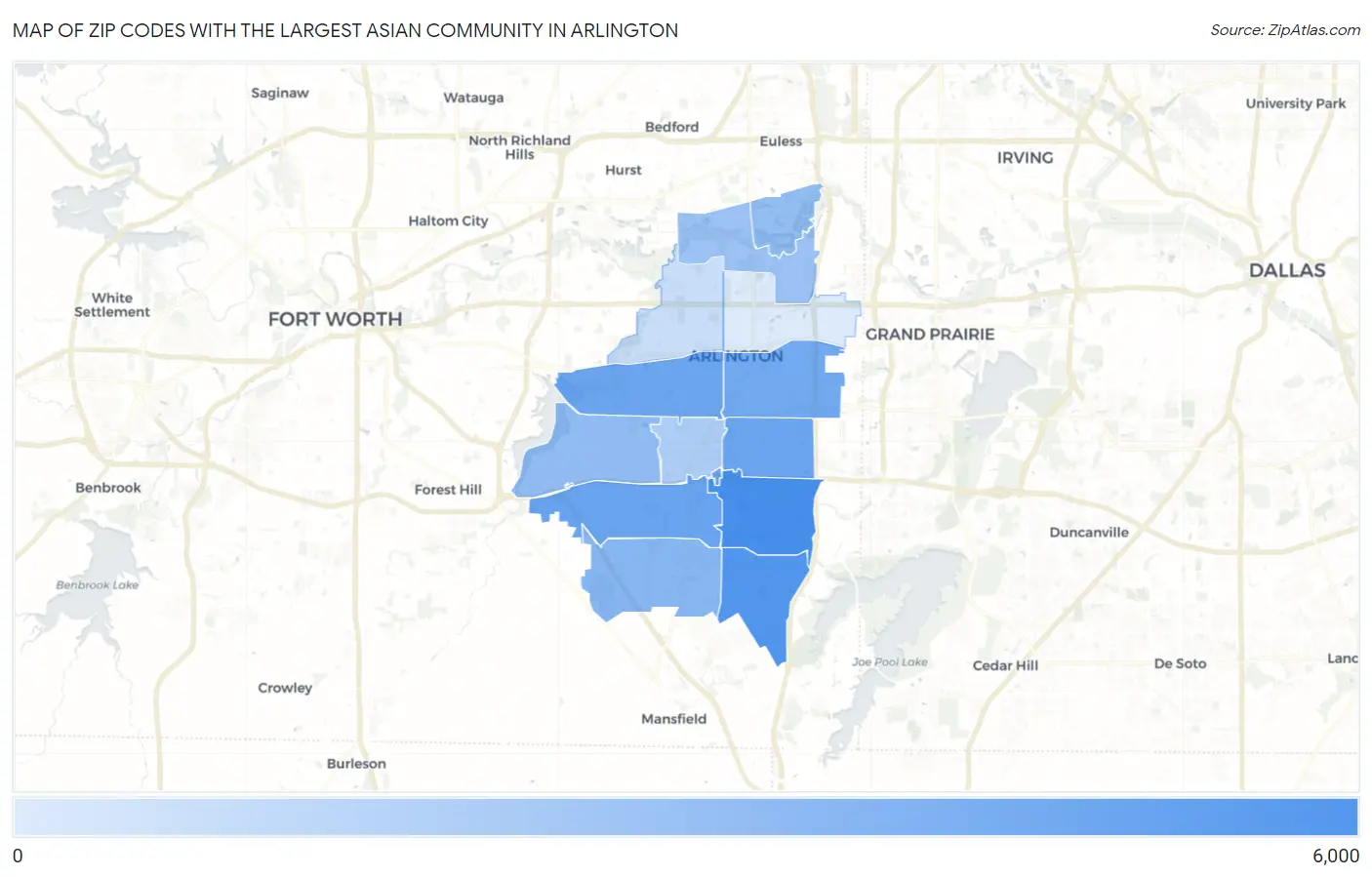 Zip Codes with the Largest Asian Community in Arlington Map