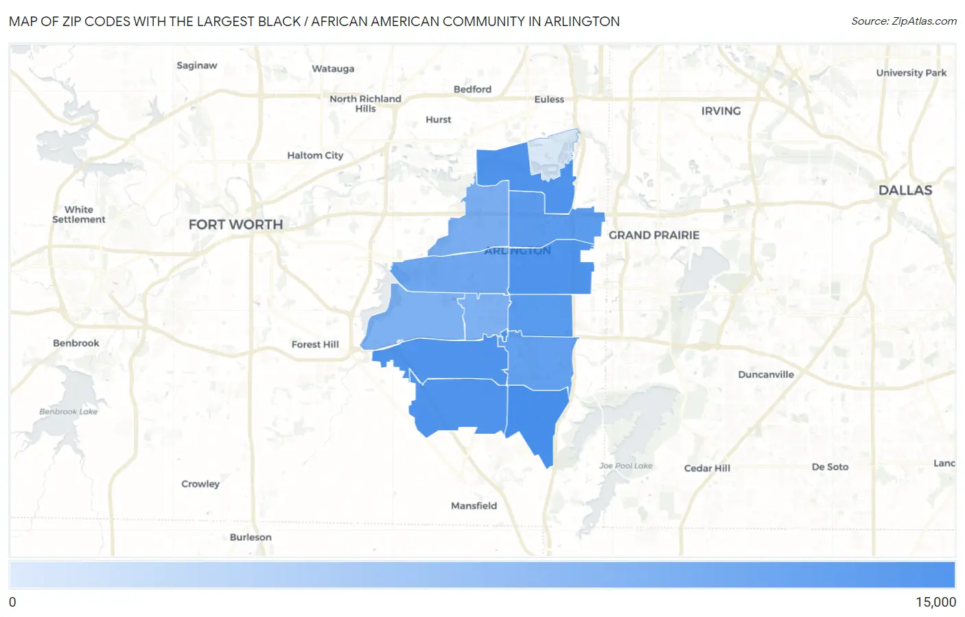 Zip Codes with the Largest Black / African American Community in Arlington Map