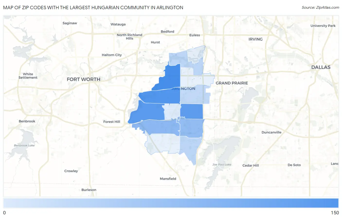 Zip Codes with the Largest Hungarian Community in Arlington Map