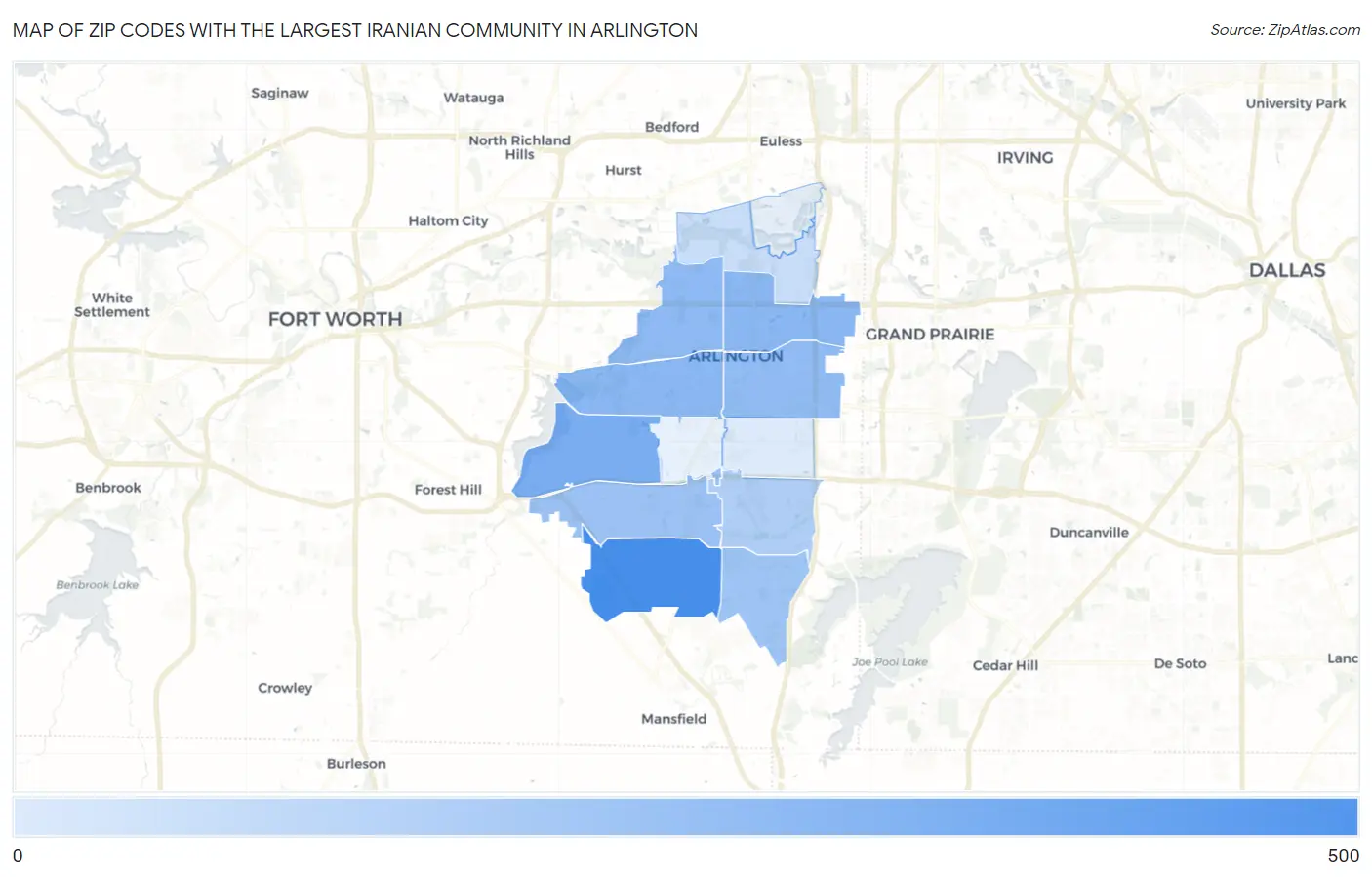Zip Codes with the Largest Iranian Community in Arlington Map
