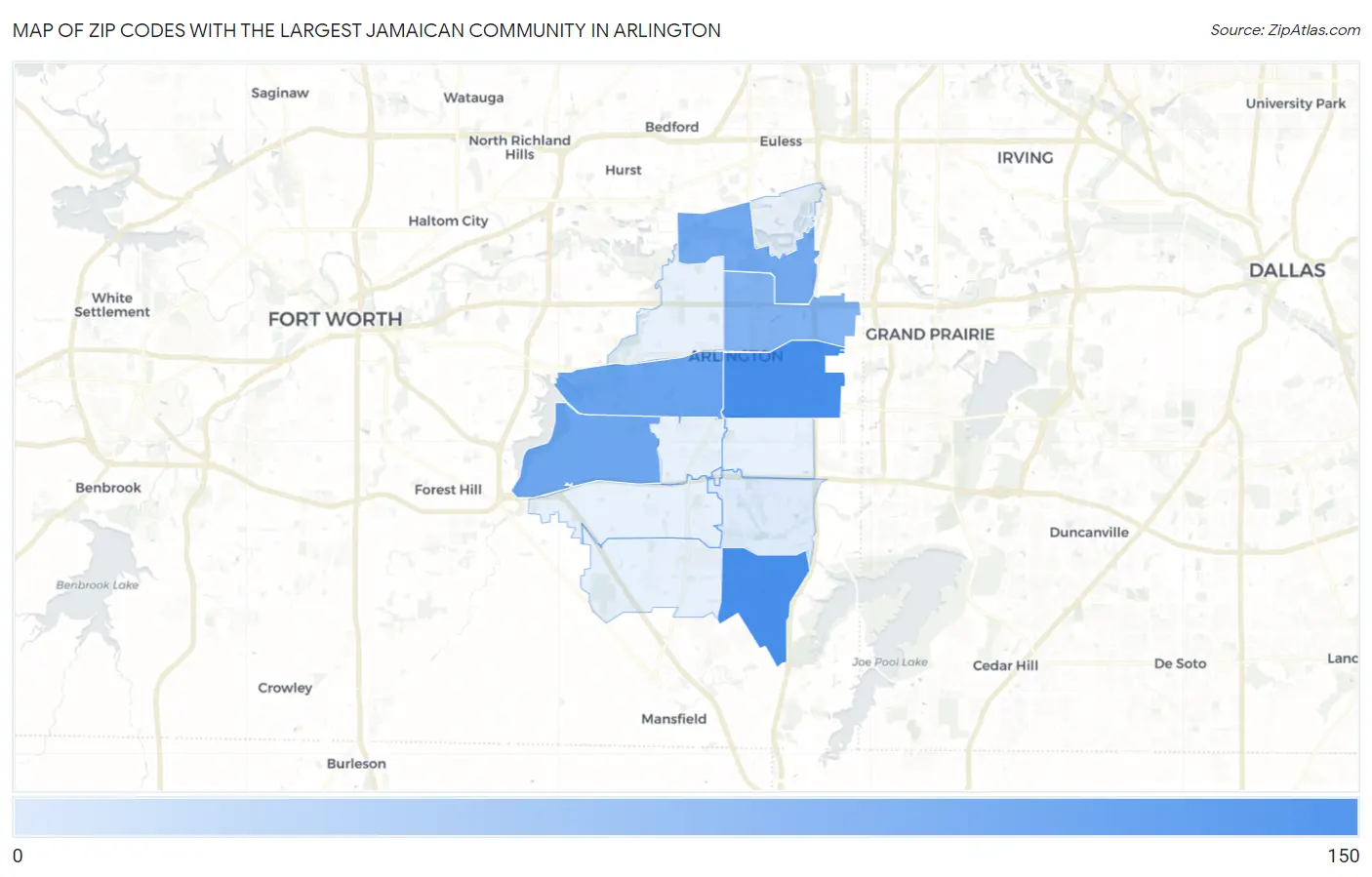 Zip Codes with the Largest Jamaican Community in Arlington Map
