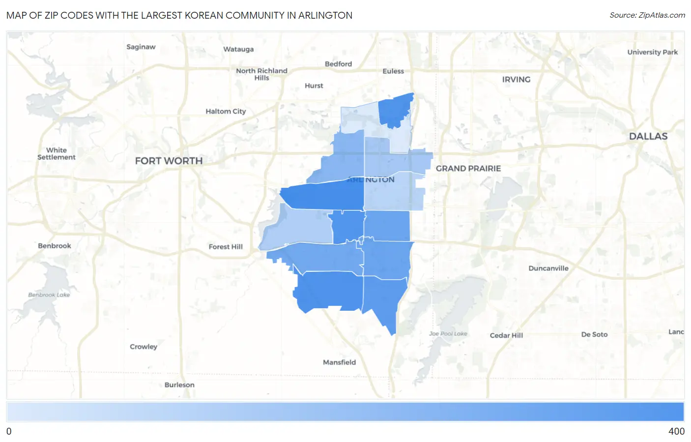 Zip Codes with the Largest Korean Community in Arlington Map