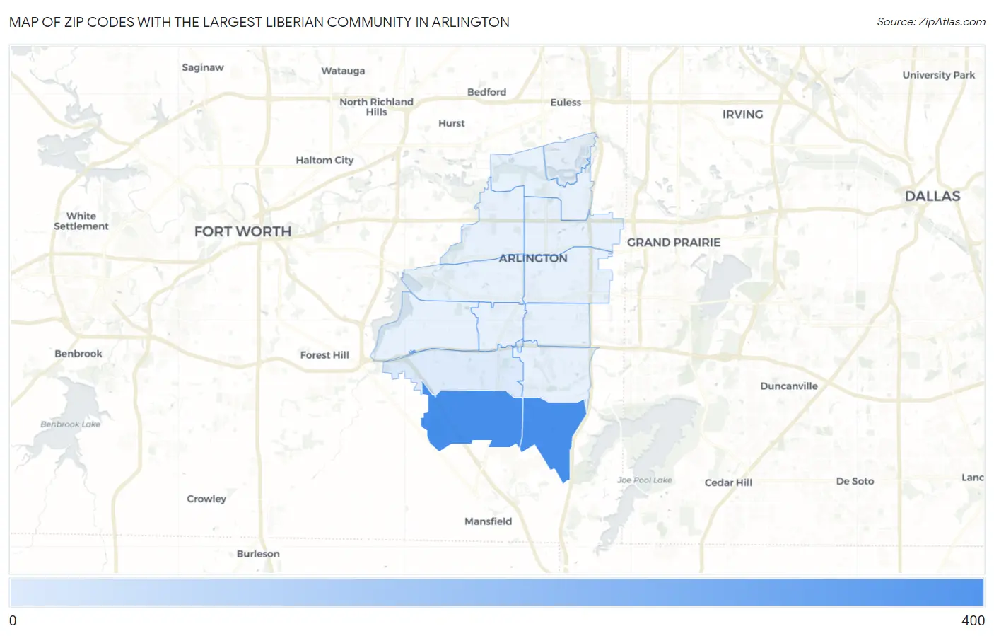Zip Codes with the Largest Liberian Community in Arlington Map