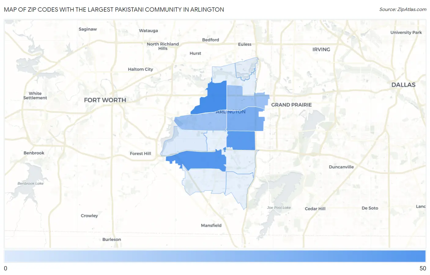 Zip Codes with the Largest Pakistani Community in Arlington Map