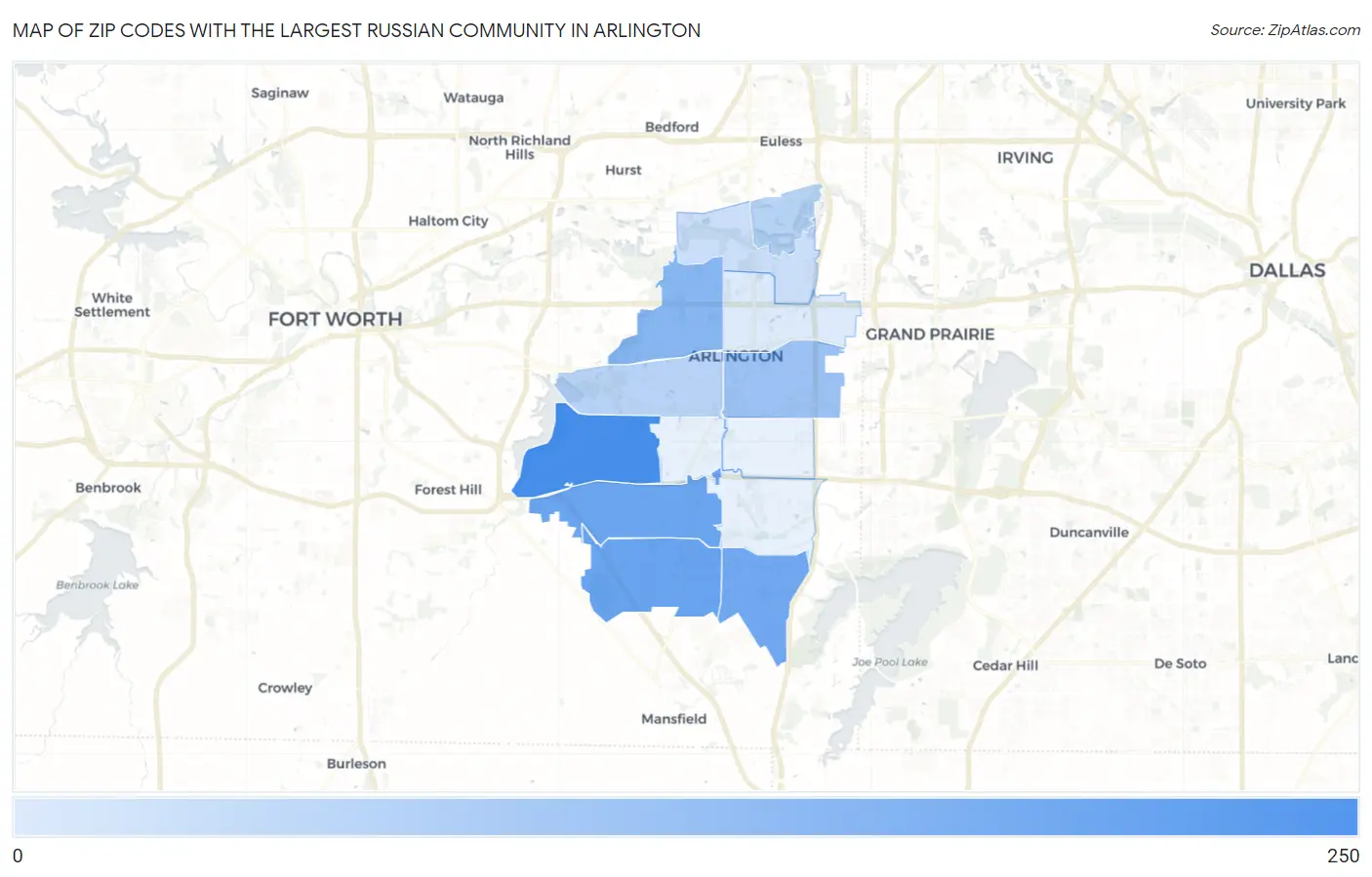 Zip Codes with the Largest Russian Community in Arlington Map