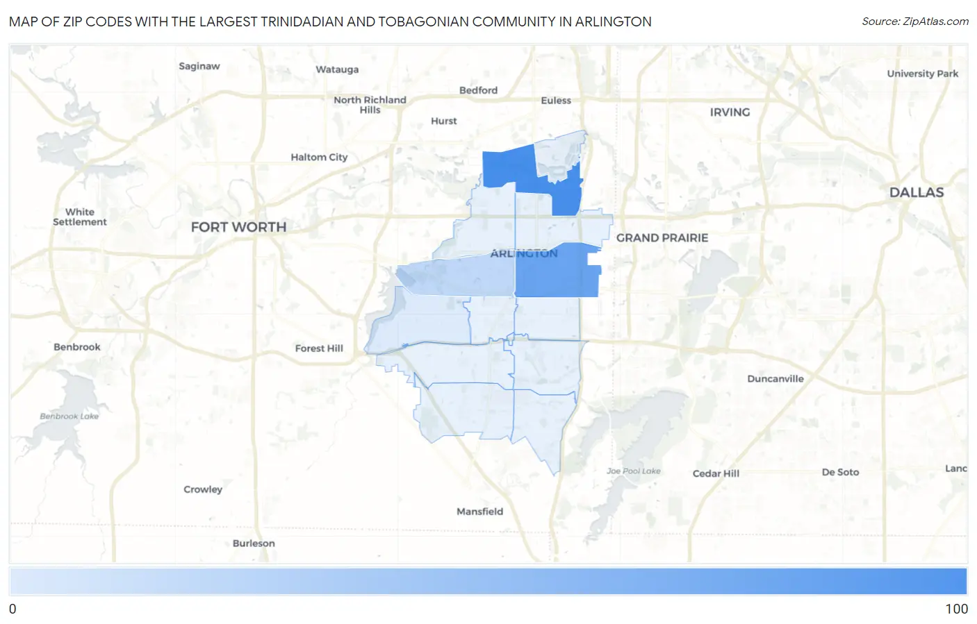 Zip Codes with the Largest Trinidadian and Tobagonian Community in Arlington Map