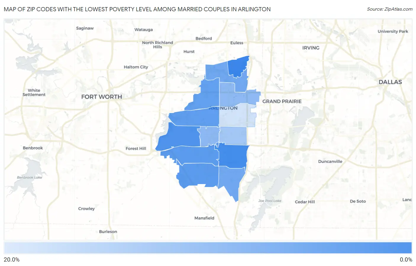 Zip Codes with the Lowest Poverty Level Among Married Couples in Arlington Map