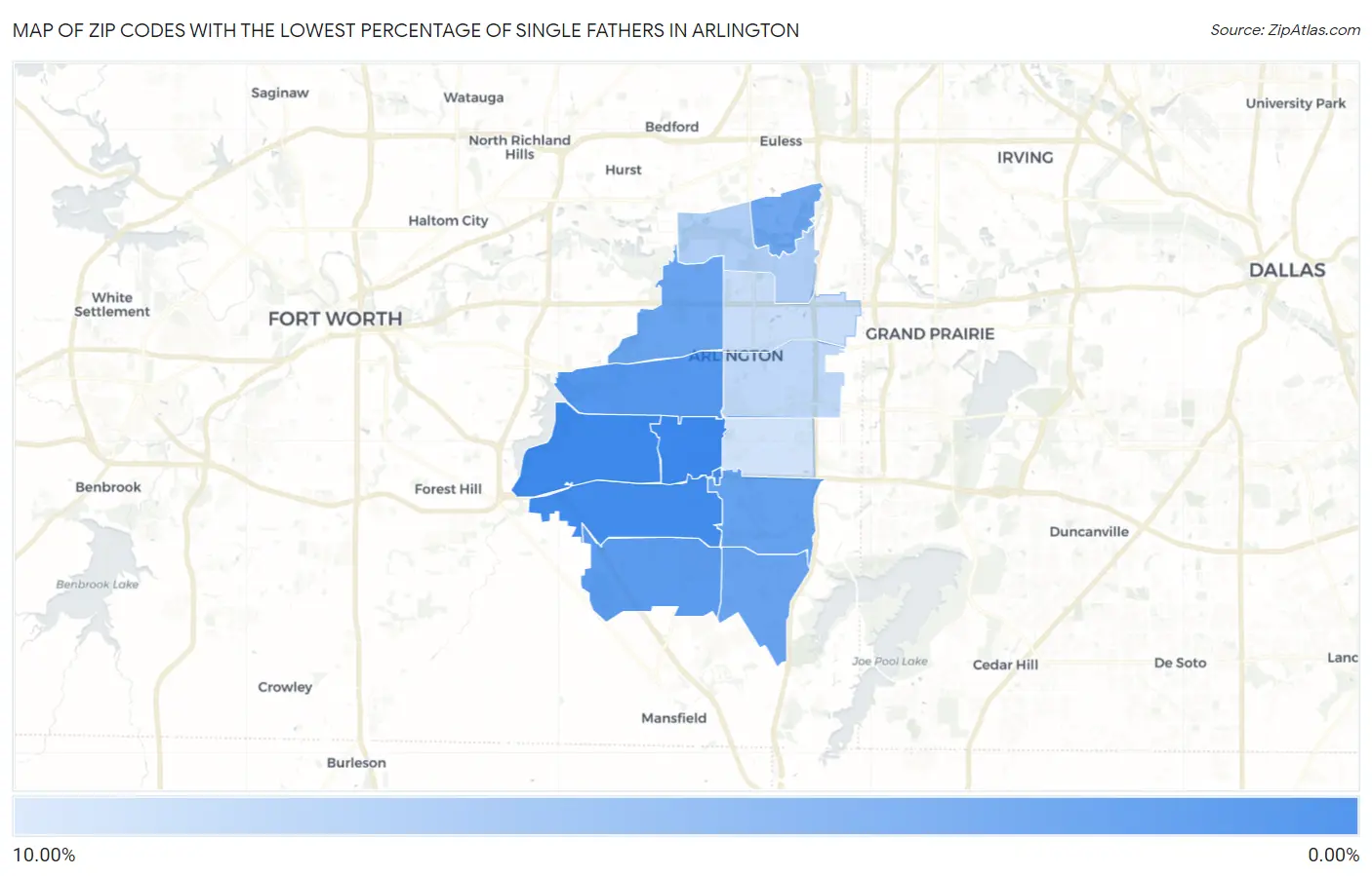 Zip Codes with the Lowest Percentage of Single Fathers in Arlington Map