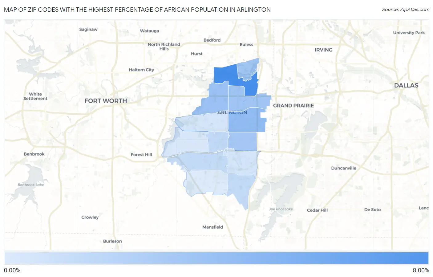 Zip Codes with the Highest Percentage of African Population in Arlington Map