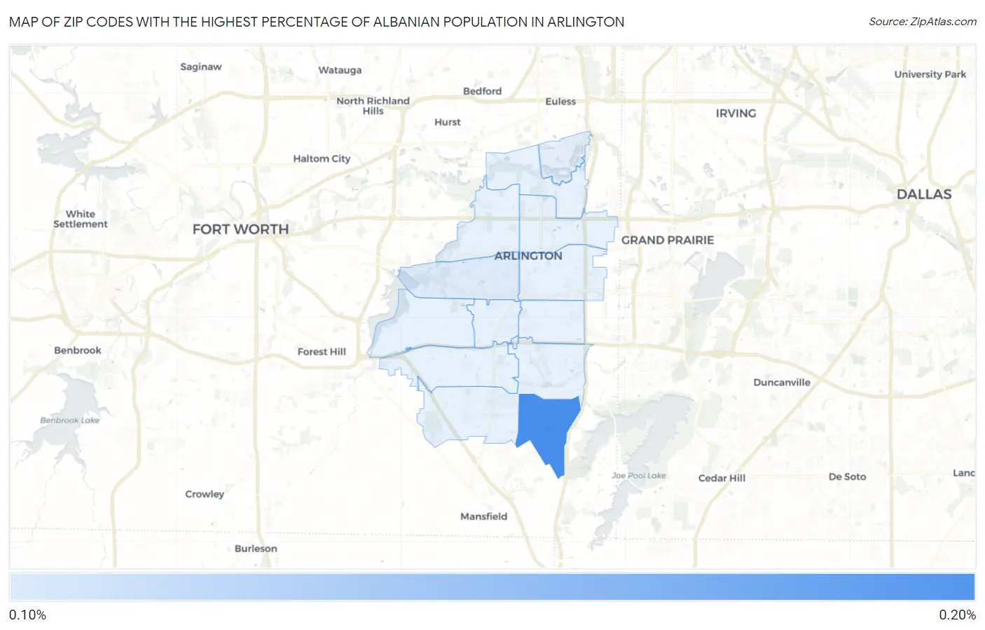 Zip Codes with the Highest Percentage of Albanian Population in Arlington Map