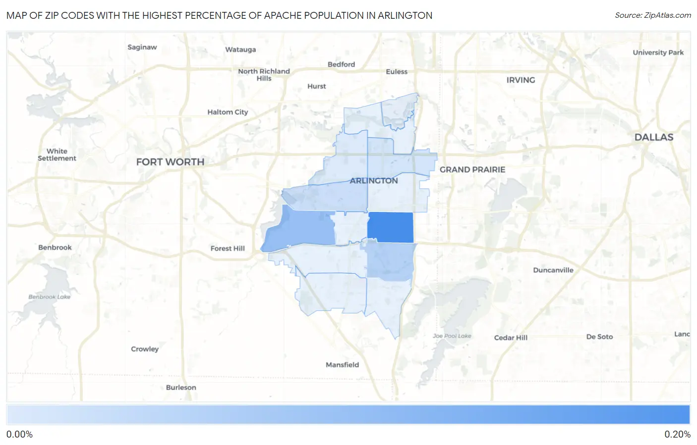 Zip Codes with the Highest Percentage of Apache Population in Arlington Map