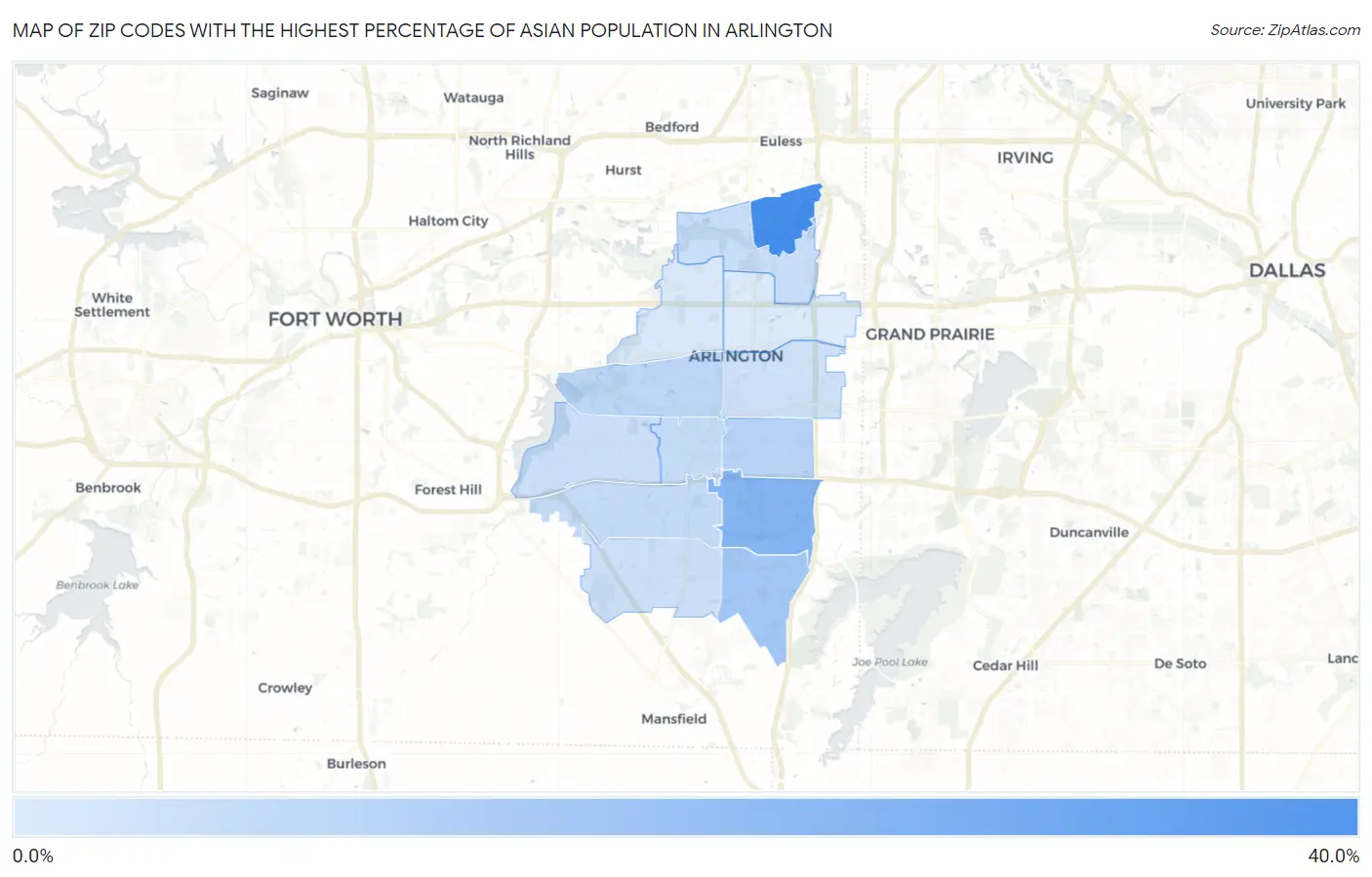Zip Codes with the Highest Percentage of Asian Population in Arlington Map
