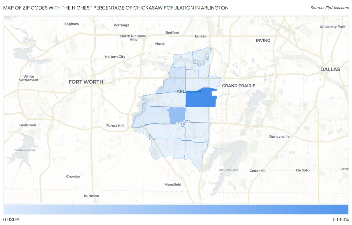 Zip Codes with the Highest Percentage of Chickasaw Population in Arlington Map